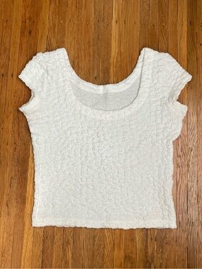 Maeve- Anthropologie. White Textured Scoop Neck Top